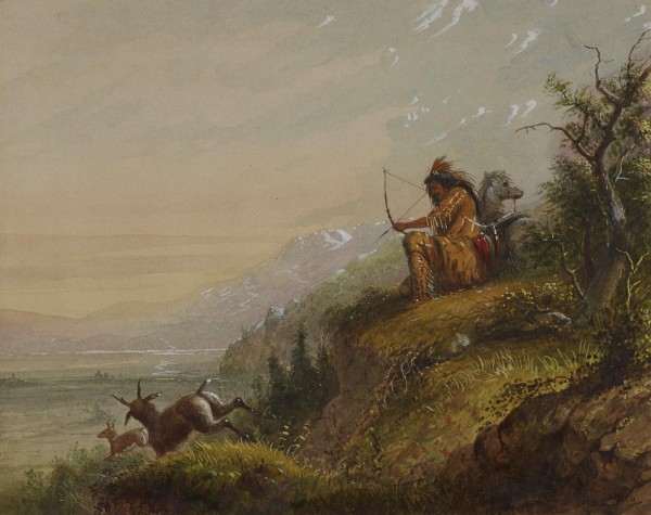A Pawnee Indian shooting antelopes by Alfred Jacob Miller
